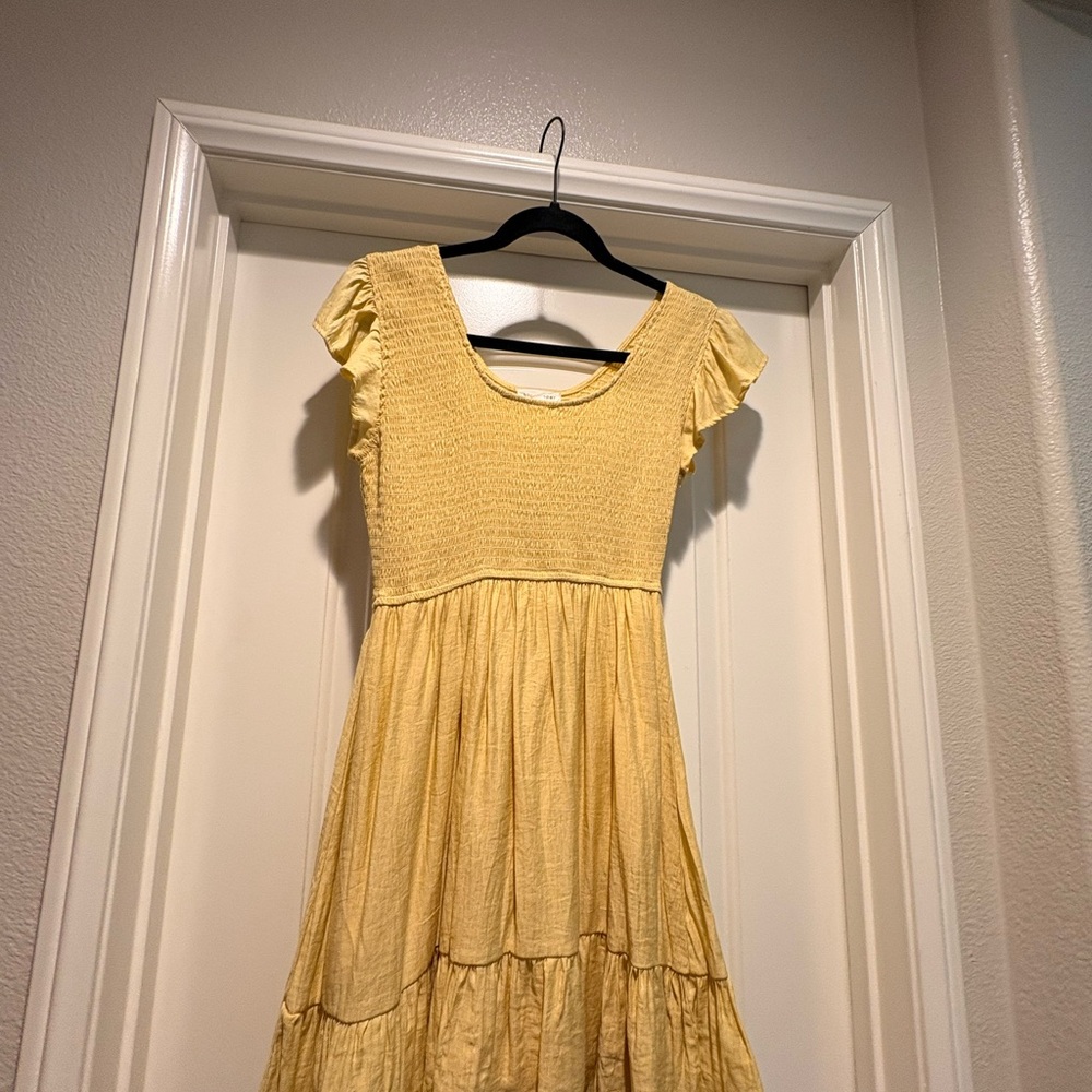 Blu Pepper Yellow Smocked Flutter Sleeve Casual Dress